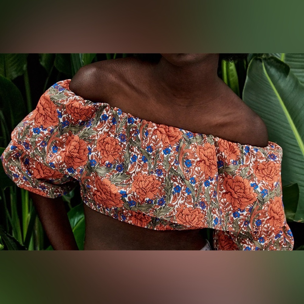 Zara off the shoulder floral crop top
